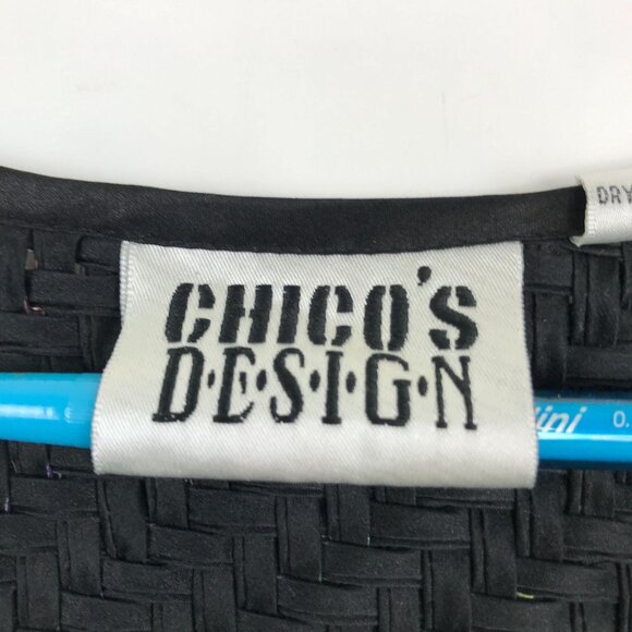 Chicos Design 1 M Silk Woven Jacket Open Front Black Rose Print Long Sleeve - Picture 3 of 7